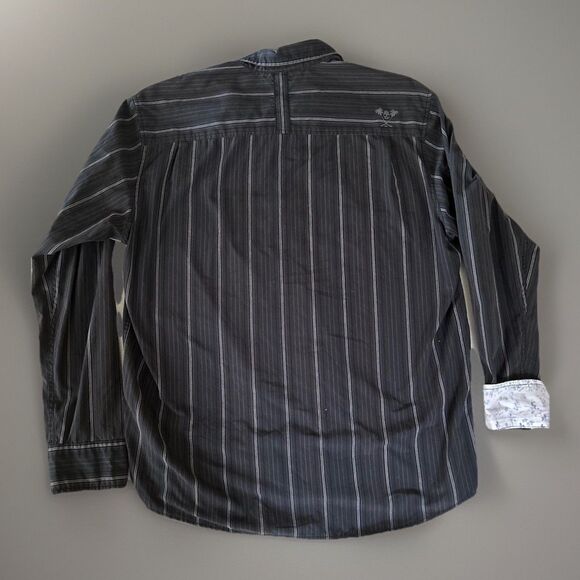 Quiksilver Button Up Black White Pin Stripe Floral Cuff Size XL - Picture 2 of 10